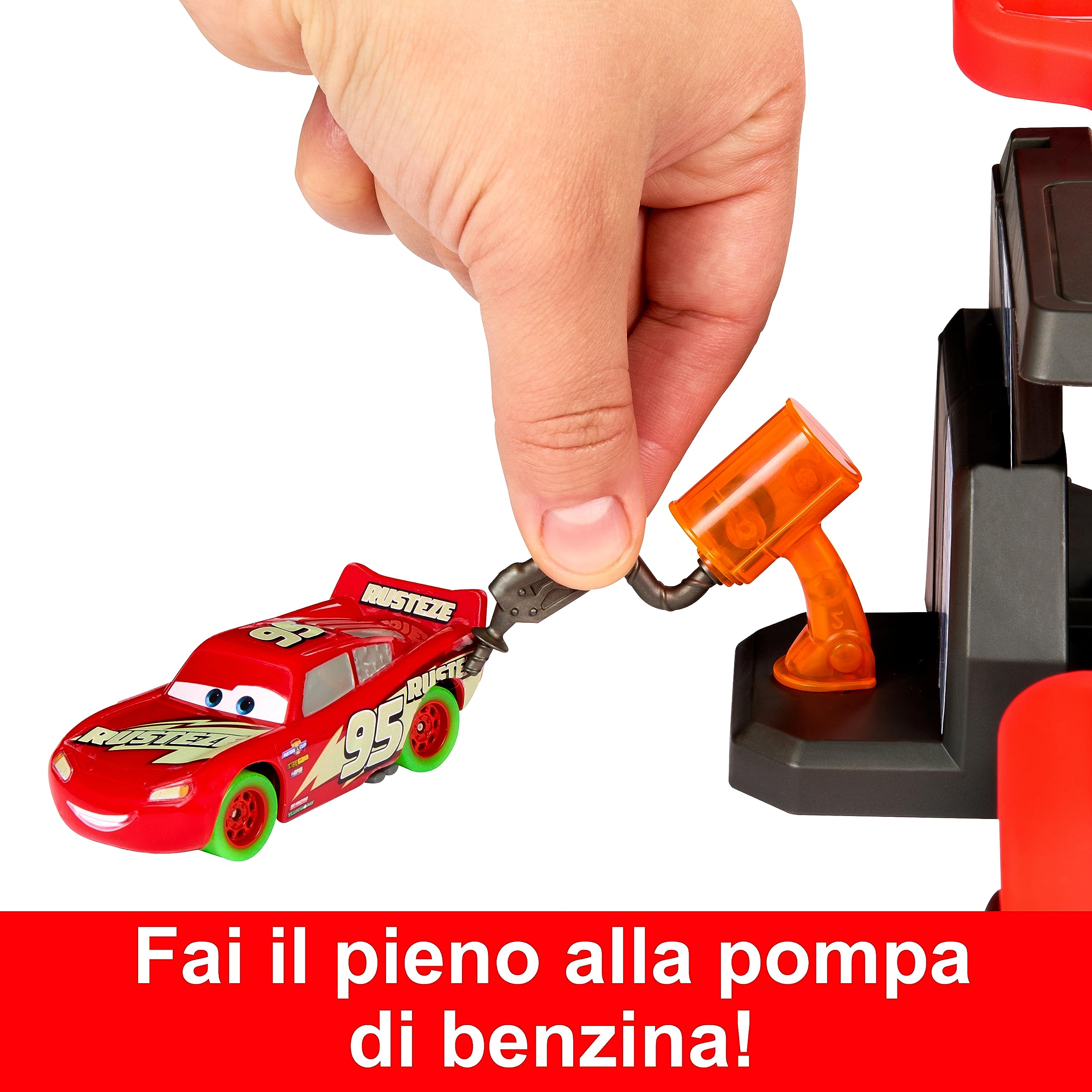 Mattel Disney Pixar CARS - Pista Fluo Incrociata, playset con pista e due macchinine che brillano al buio, include Saetta McQueen e Jackson Storm, giocattolo per bambini, 4+ anni, HPD80