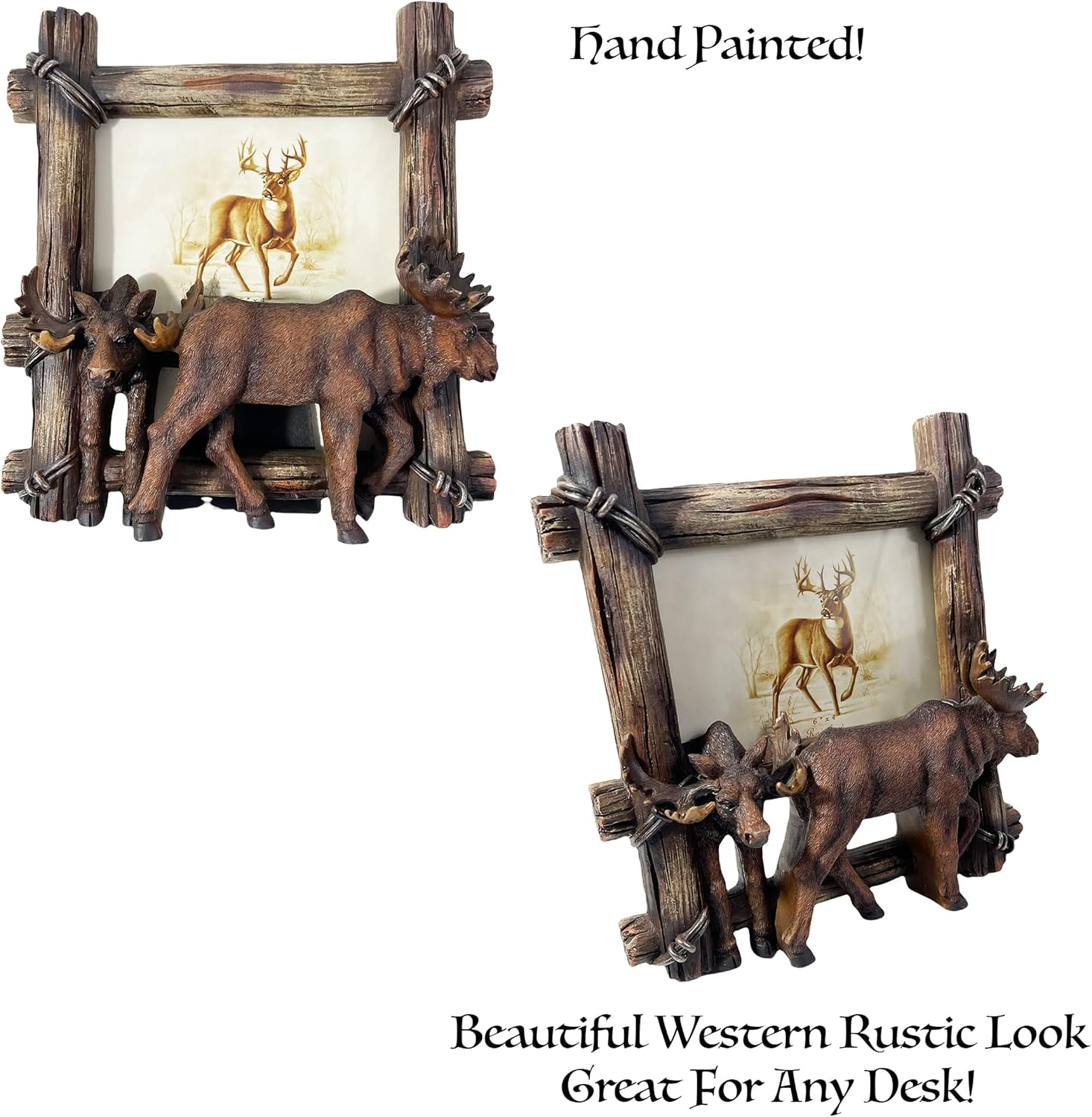 Urbalabs Western Hunting Hunter Moose Elk 3D Country Cowboy Decor Picture Frame 4 x 6 Rustic Country Gifts Farmhouse Picture Frames Standing 4x6 Elaborate Picture Frame