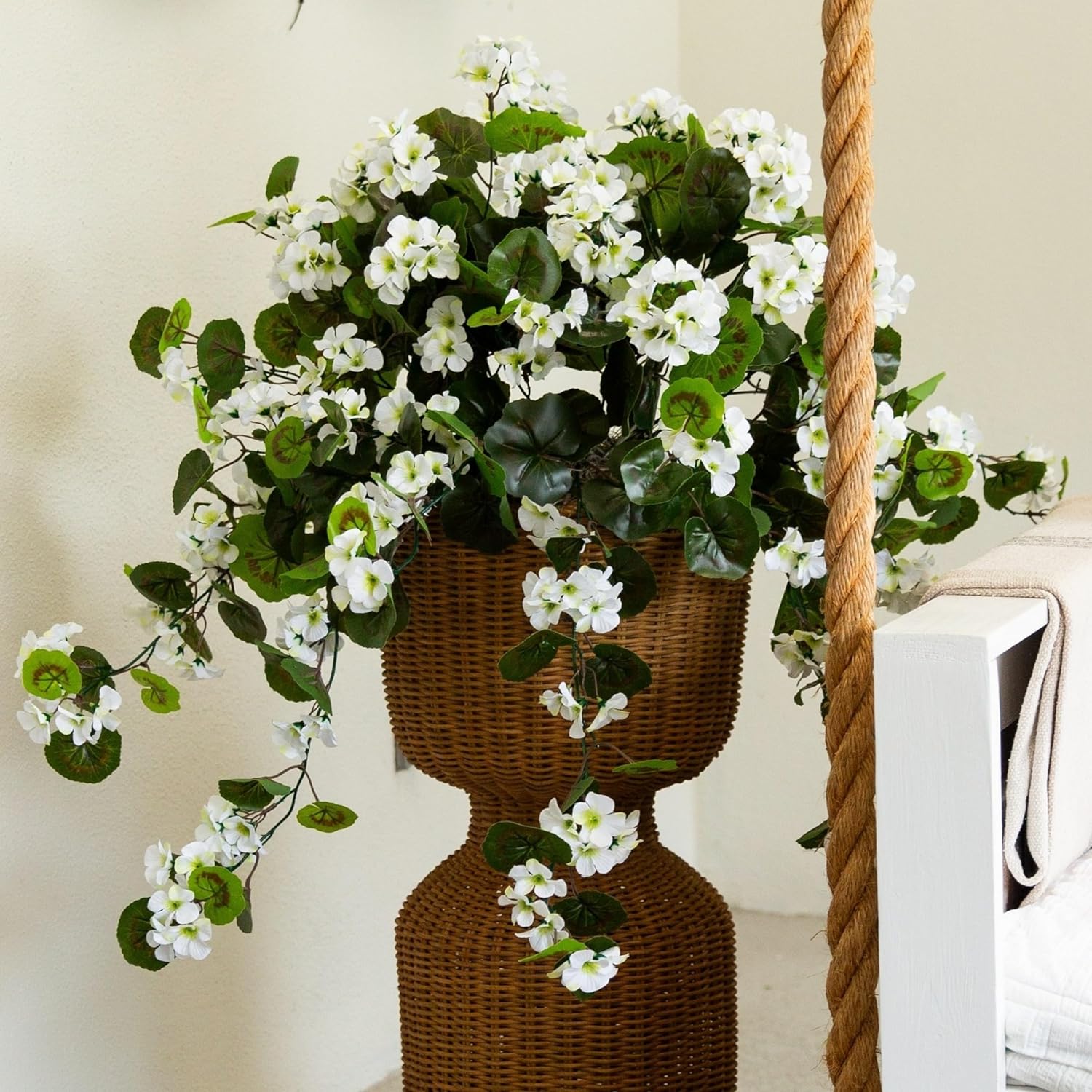 Nearly Natural 29in. UV Resistant Geranium Artificial Hanging Plant, Red Flowers with Green Foliage, Indoor/Outdoor Decor, Set of 2 - Lifelike Home and Garden Enhancement