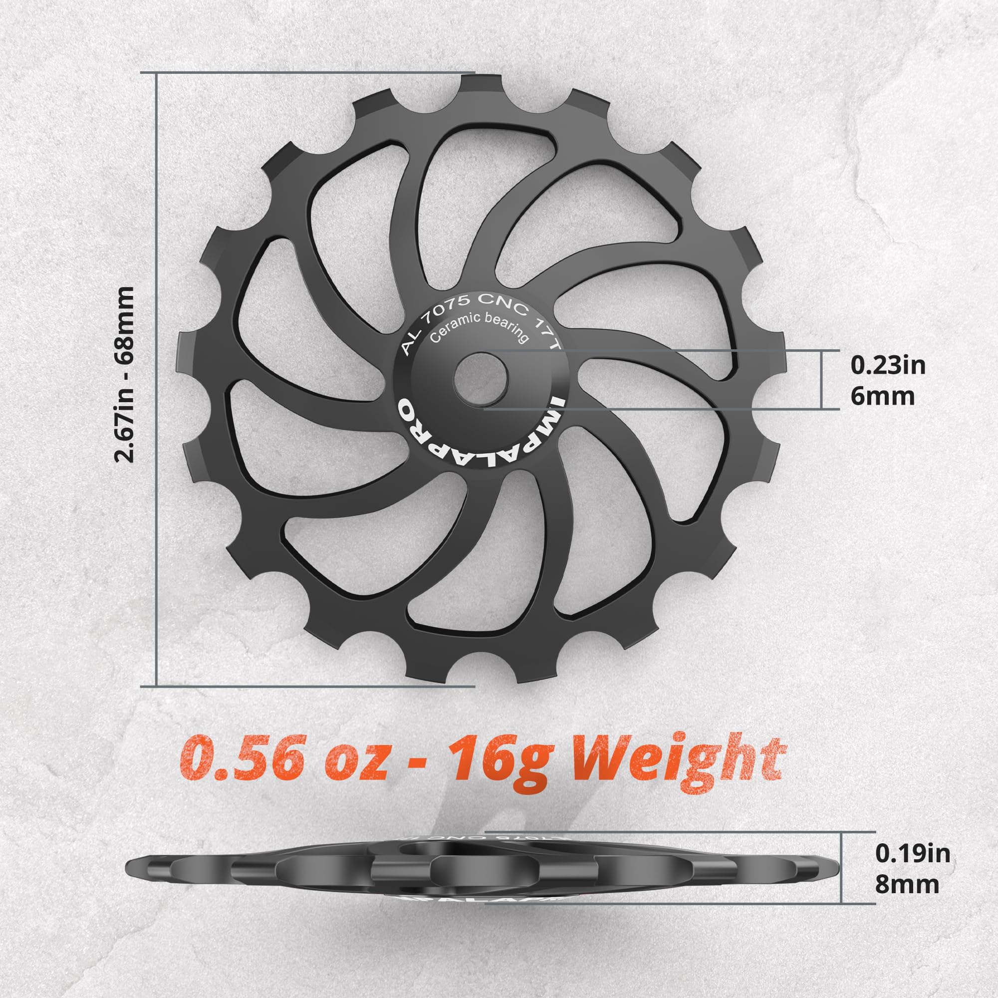 Poulie De Dérailleur Surdimensionnée 17T IMPALAPRO – Roulement Céramique, AL7075 CNC, Ultralégère – Compatible Shimano/Sram 11v, 12v