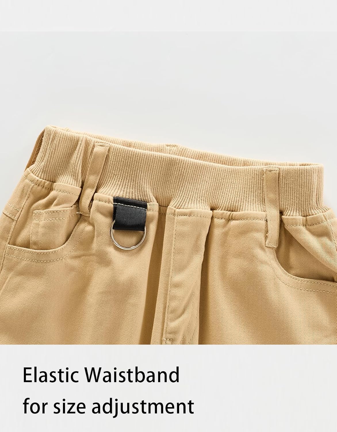 Boys’ Solid Color Ribbed Elastic Waist with Hoop Uniform Chino Pants for Play & School - Image 3