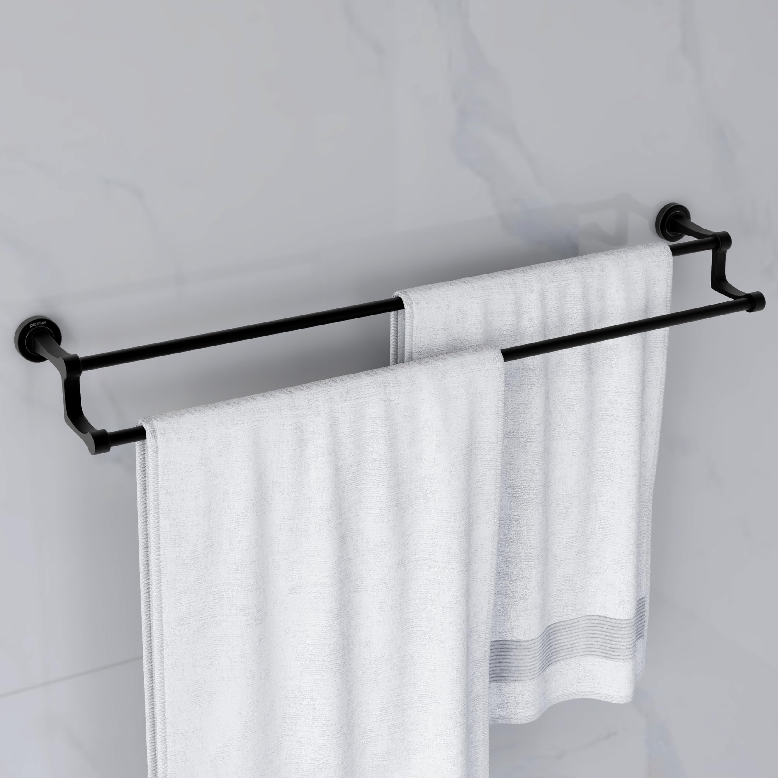 Plantex Premium Aluminium Dual Towel Rod/Bathroom Towel Holder/Towel Hanger/Towel Stand/Bathroom Accessories (24 inch) Black Finish-image-42
