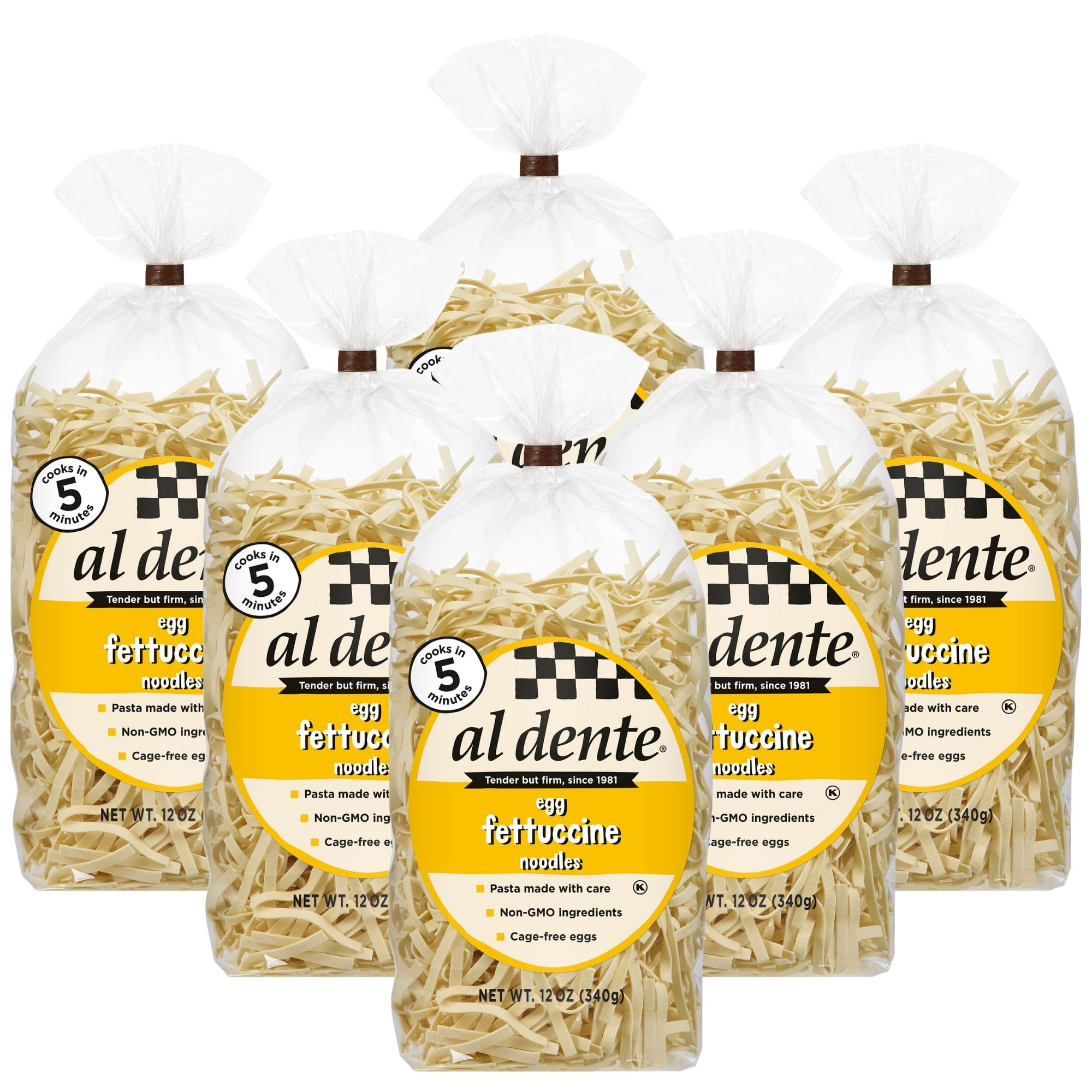 Al Dente Egg Fettuccine – All-Natural, Hand-Crafted Egg Pasta. Delicious And Versatile - Traditional Pasta Noodles Made With Cage-Free Eggs, And Semolina, 12oz Bags (Pack of 6)