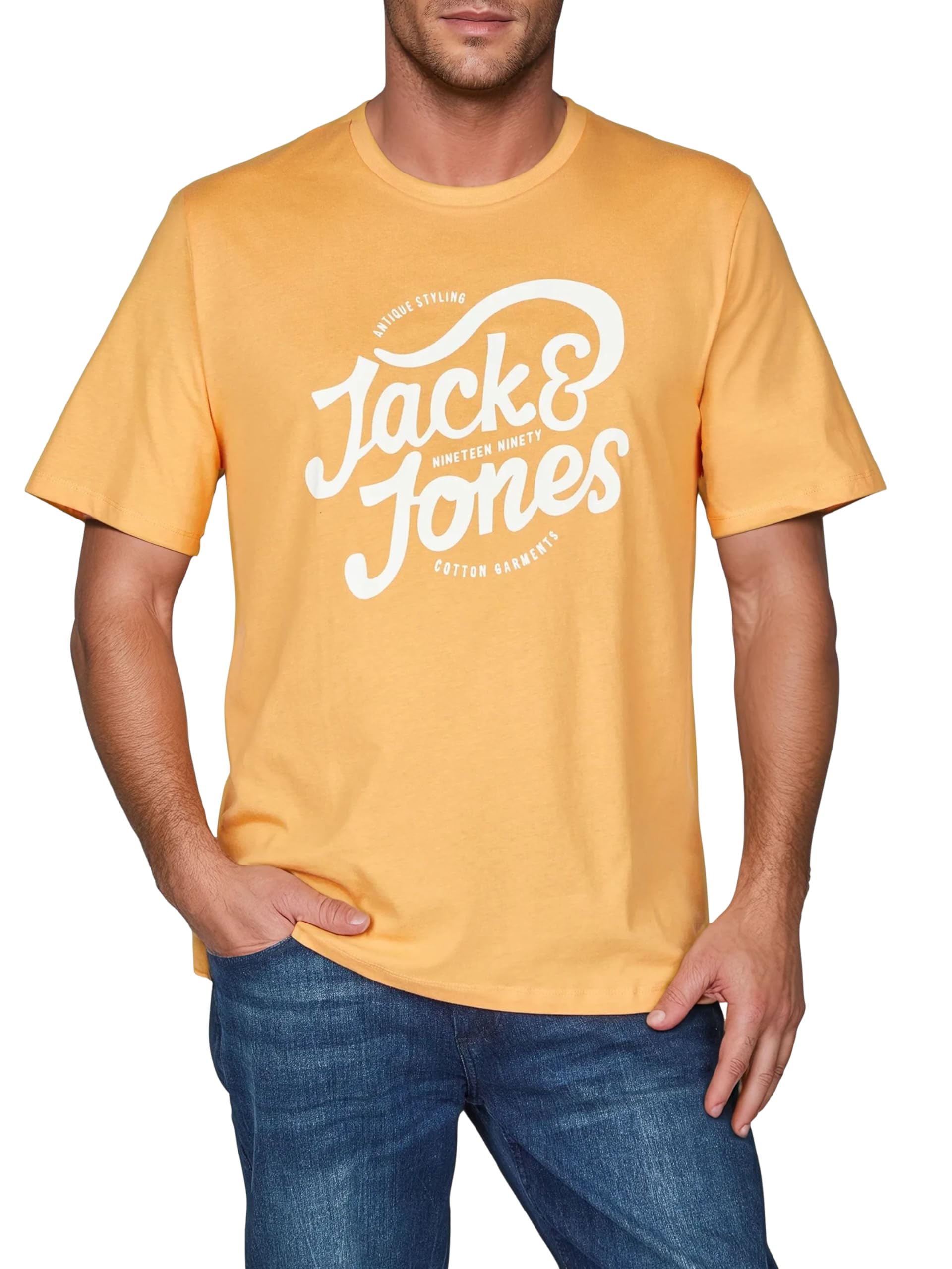 JACK & JONES JJLINO Camiseta, Paquete de 4 Unidades, Cuello Redondo, Manga Corta, Corte Regular, Estampado de Verano, 100% algodón
