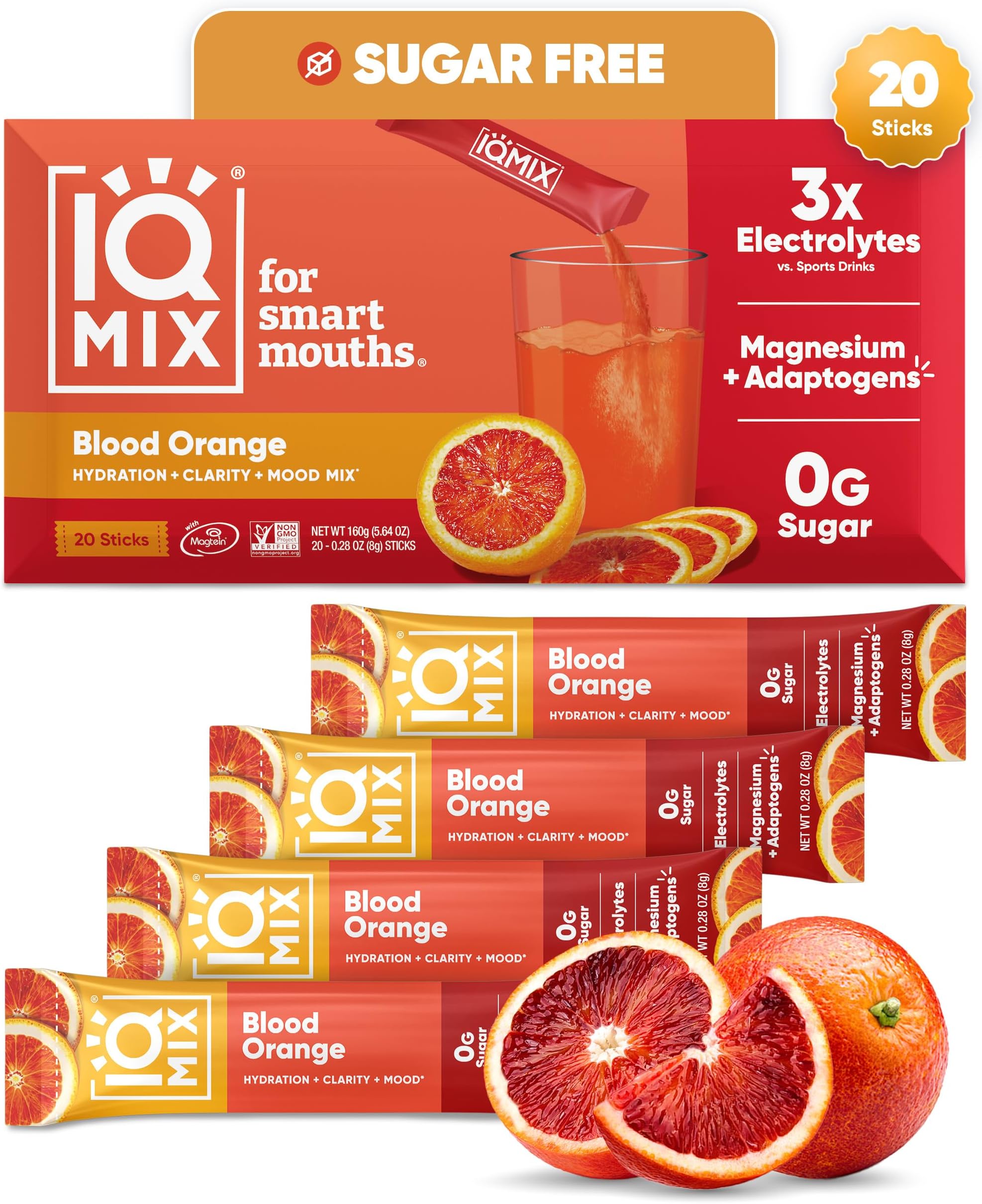 IQMIX Sugar Free Electrolytes Powder Packets, Blood Orange 20ct