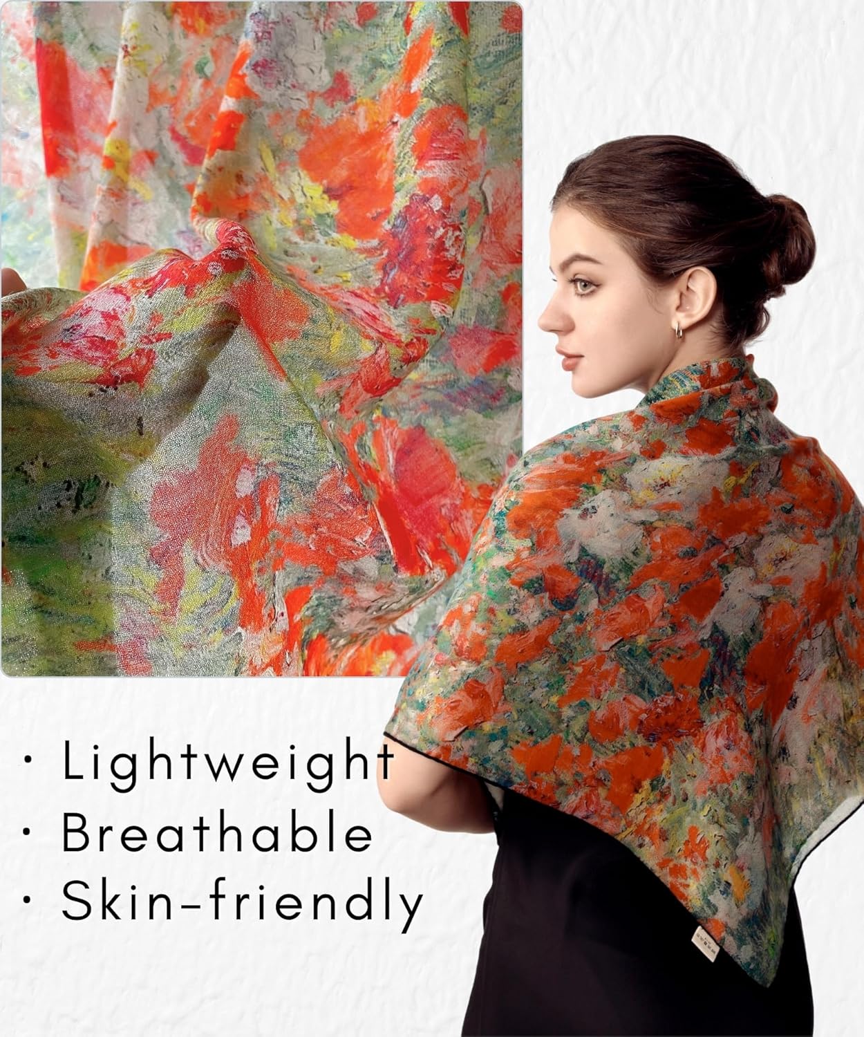 PoeticEHome Cashmere Scarf Wrap 36"x36" - Featherlight & Wrinkle-Free Artistic Square Shawl for Travel & Office, Gift Ready - Image 5