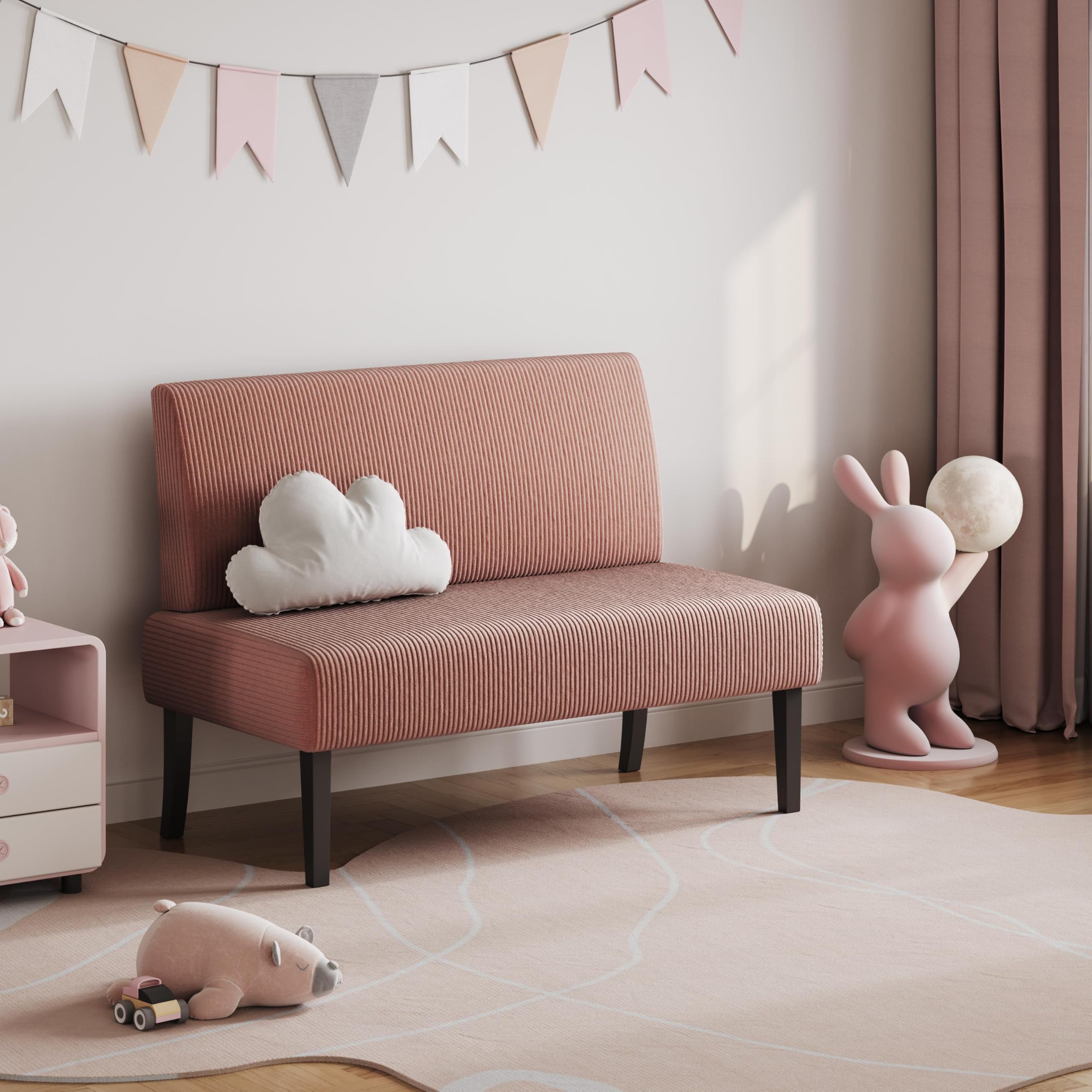 Yaheetech Küchensofa 2-sitzer Sitzbank Polstersofa aus Cordstoff Doppelsofa ohne Armlehnen Stoffsofa Loungesofa fürs Wohnzimmer/Eingangsbereich/Büro, Rosa