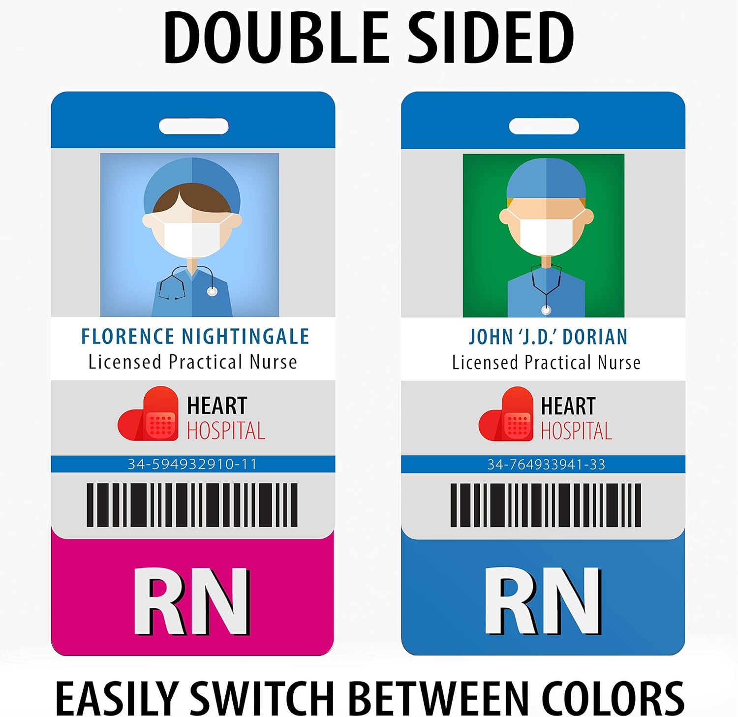RN Badge Buddy (20 Pack) - Pink/Blue - Vertical Badge Id Card for Registered Nurses - By BadgeZoo