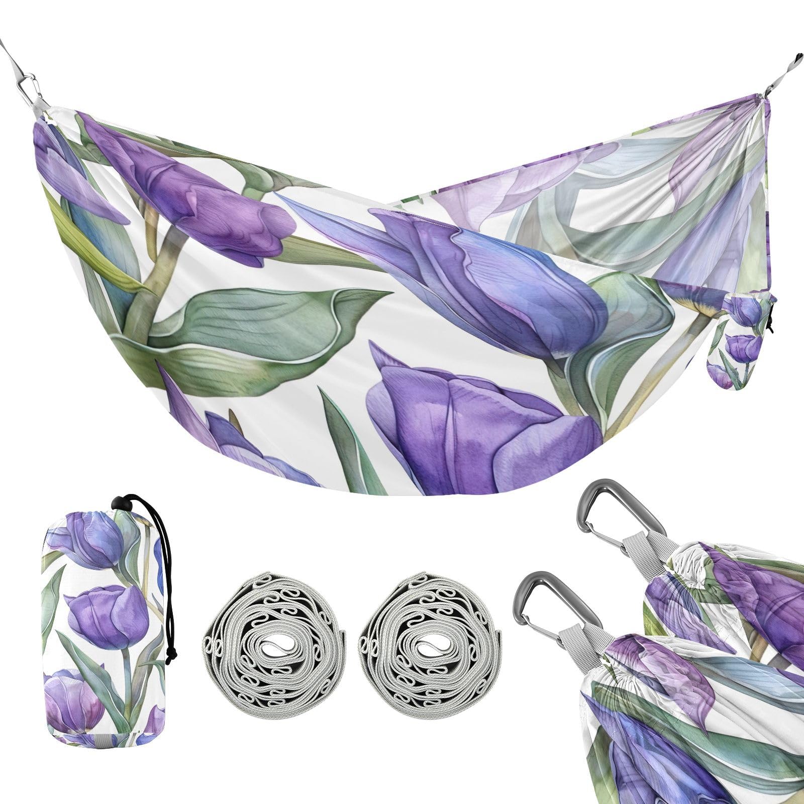 Kigai Tulips Camping Hammock Durable & Portable Travel Hammock Holds 330lbs with Tree Strapsm, Pocket, Camping Accessories