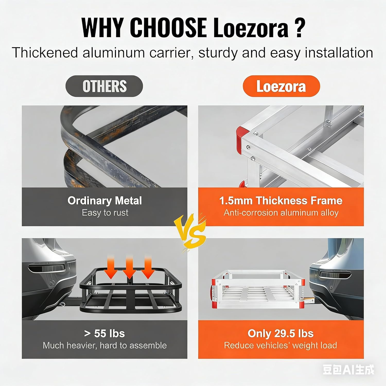 500LB Hitch Cargo Carrier with Folding Ramp, 50 x 29.5 Inch Aluminum Cargo Basket, Heavy Duty Trailer Hitch Mounted Rack for 2" Receiver, SUV Truck Van