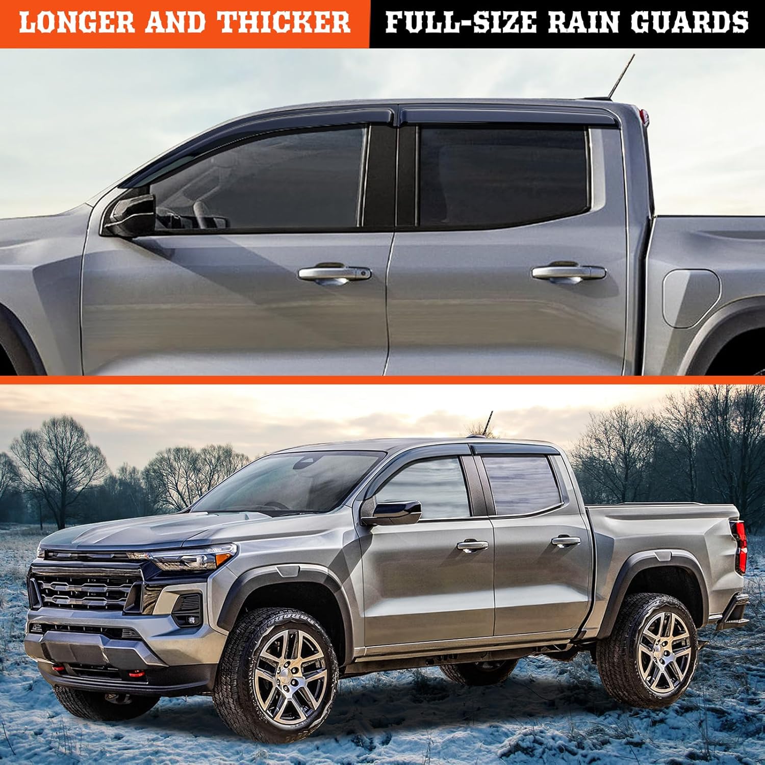 Outside-Mount Rain Guards Window Visors for 2023-2026 Chevrolet Colorado Crew Cab & GMC Canyon Crew Cab Wind Vent Deflector Truck Accessories Dark Smoke 4-Piece Set with Thicker