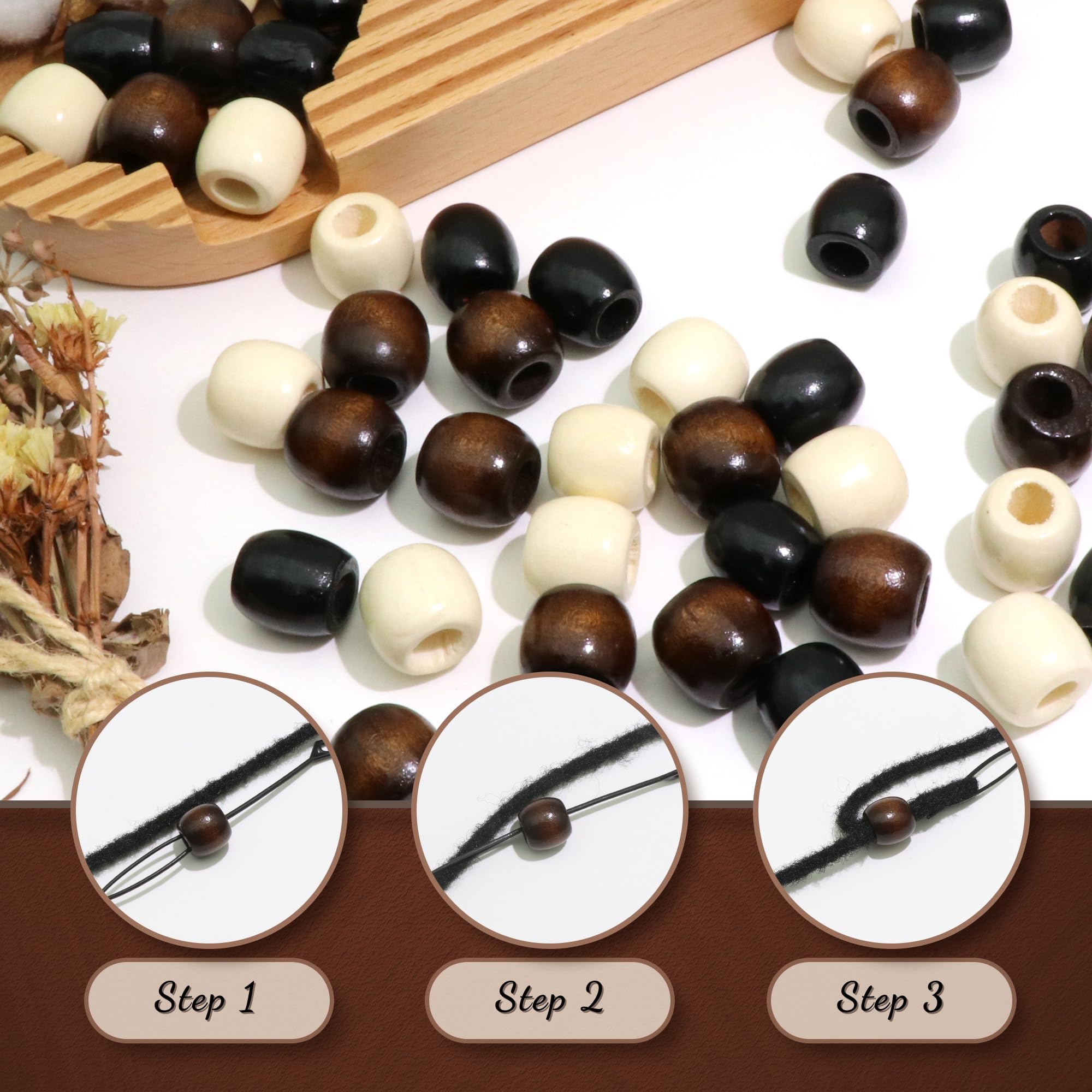 60 cuentas de madera para trenzas, cuentas de tubo largo para cabello, cuentas de madera, accesorios de rastas, cuentas multiforma, decoración del cabello para mujeres y hombres