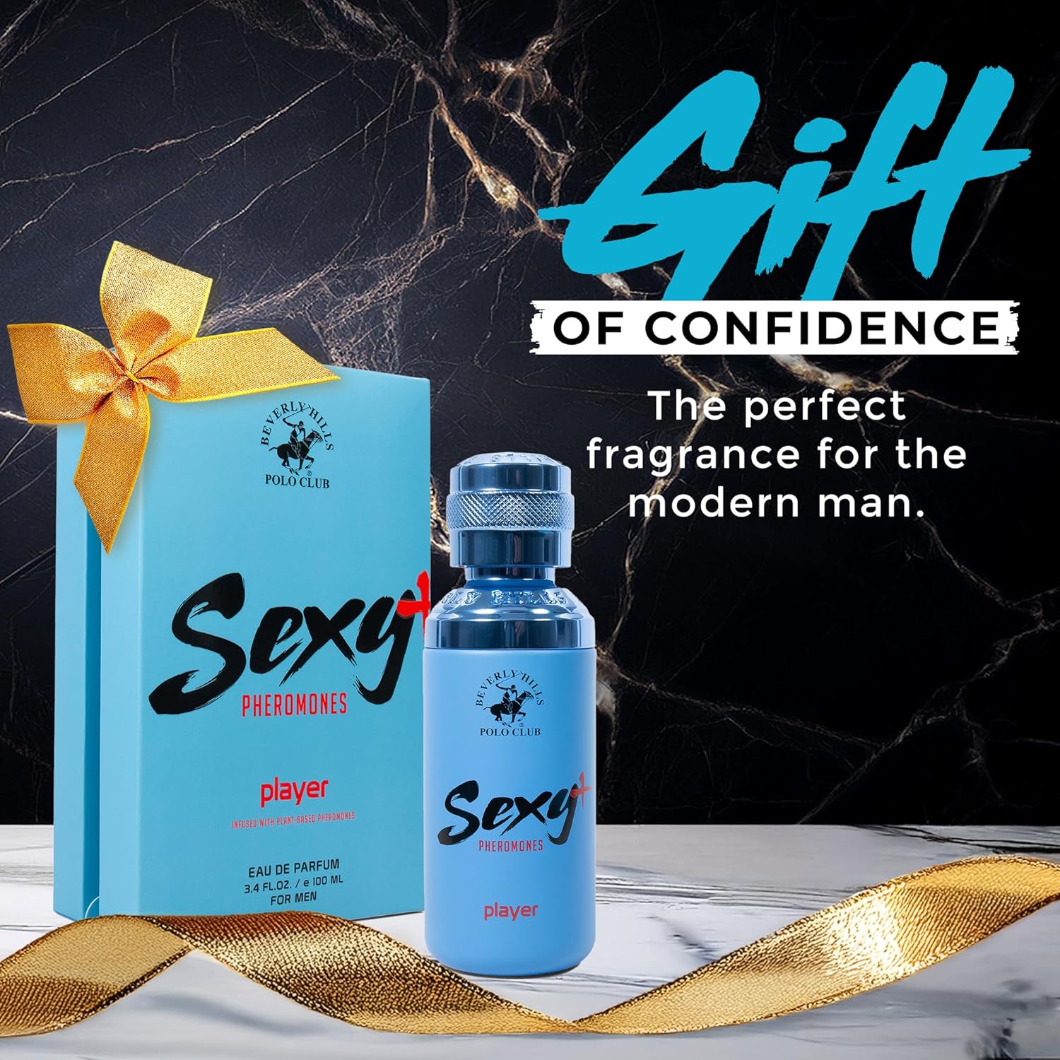 Beverly Hills Polo Club Sexy + Pheromones Player EDP Spray - Pheromone Cologne for Men with Natural Essential Oils, Long-Lasting Fresh Scent - Apple, Bergamot & Musk Notes - 100ml