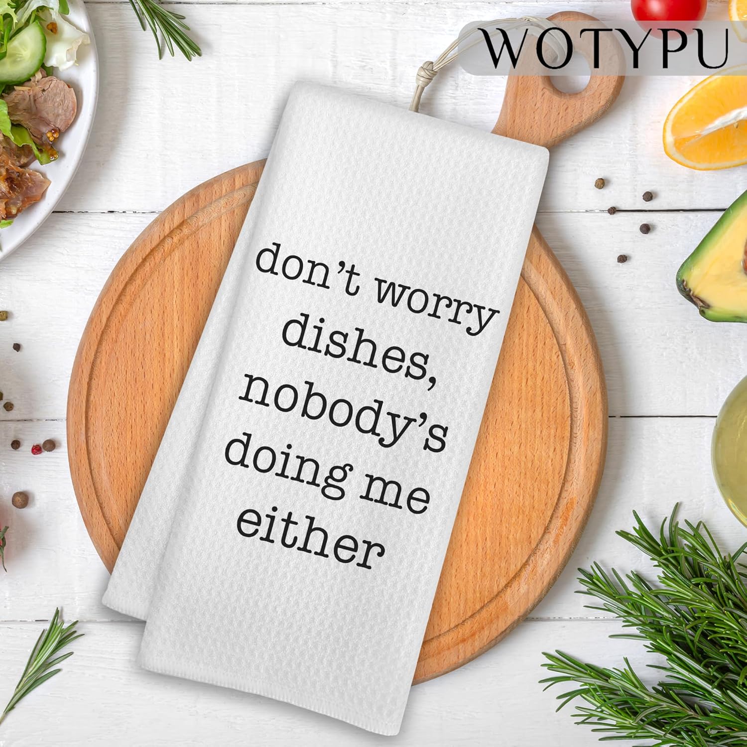 Funny Kitchen Towels, Housewarming Gifts Dish Tea Towels for Kitchen, Don't Worry Dishes Nobody's Doing Me Either Humorous Decorative Hand Towel, 16x24 Inch - Image 2