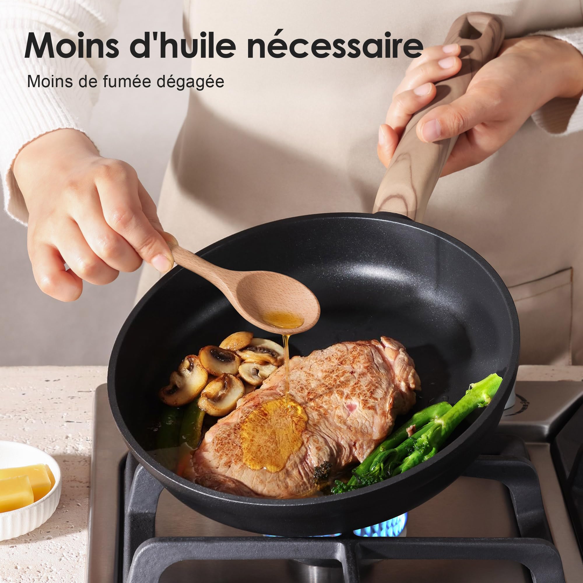 SENSARTE Batterie de Cuisine 17 Pièces, Revêtement Renforcé au Titane