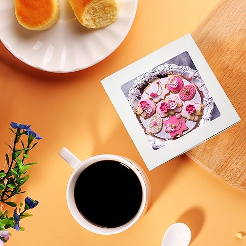 Miniatura 7 de Caja blanca para pasteles de 10 x 10 x 5 pulgadas (60 unidades, 30 cajas y 30 tableros) con tablas para pasteles, cajas de panadería con ventana
