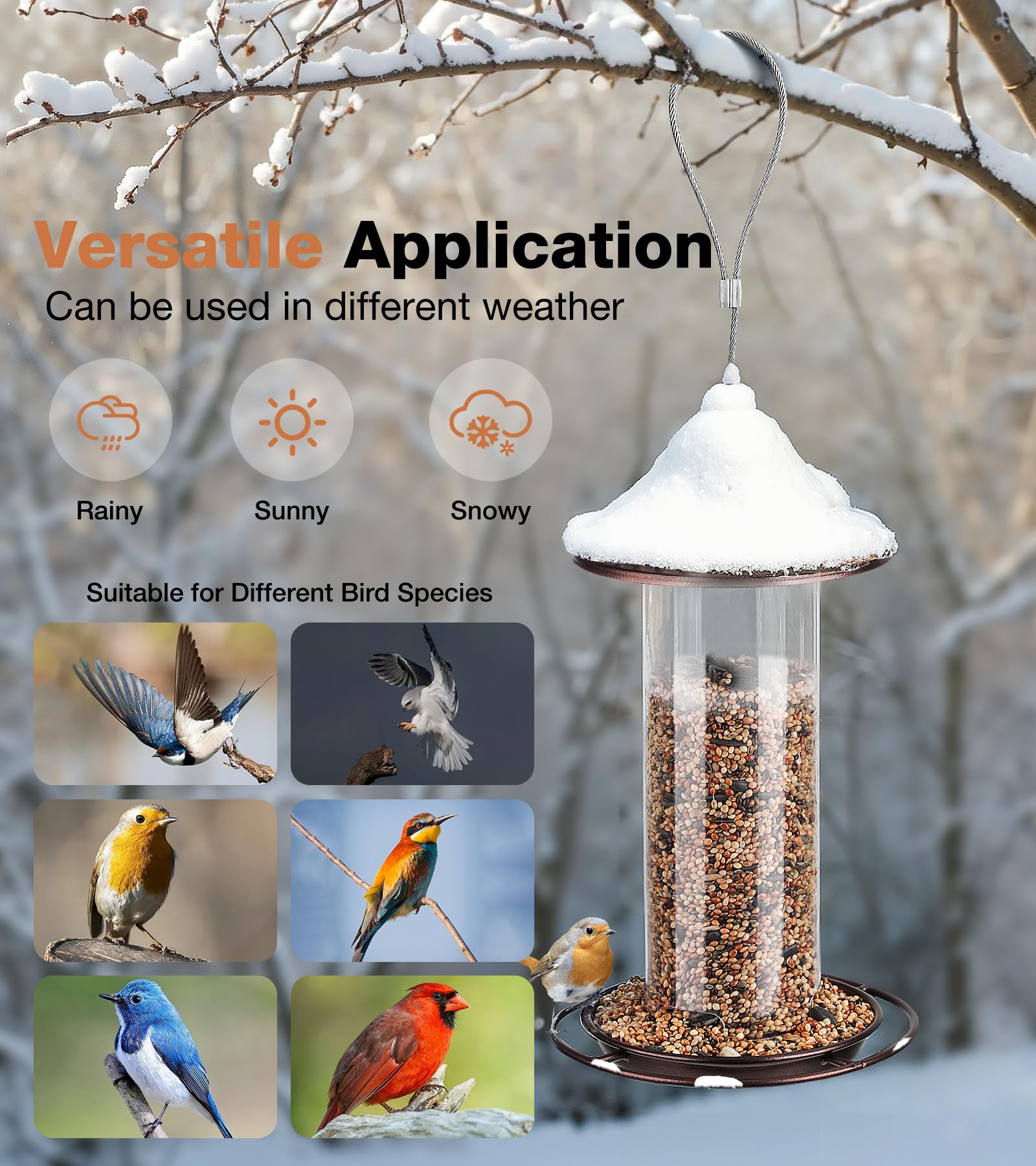 Mangiatoia per Uccellini - Selvatici da appendere, 0,36 kg Uccelli Mangiatoia al Balcone Resistente Alle Intemperie, Appeso Impermeabile per esterni/giardino, semi di girasole