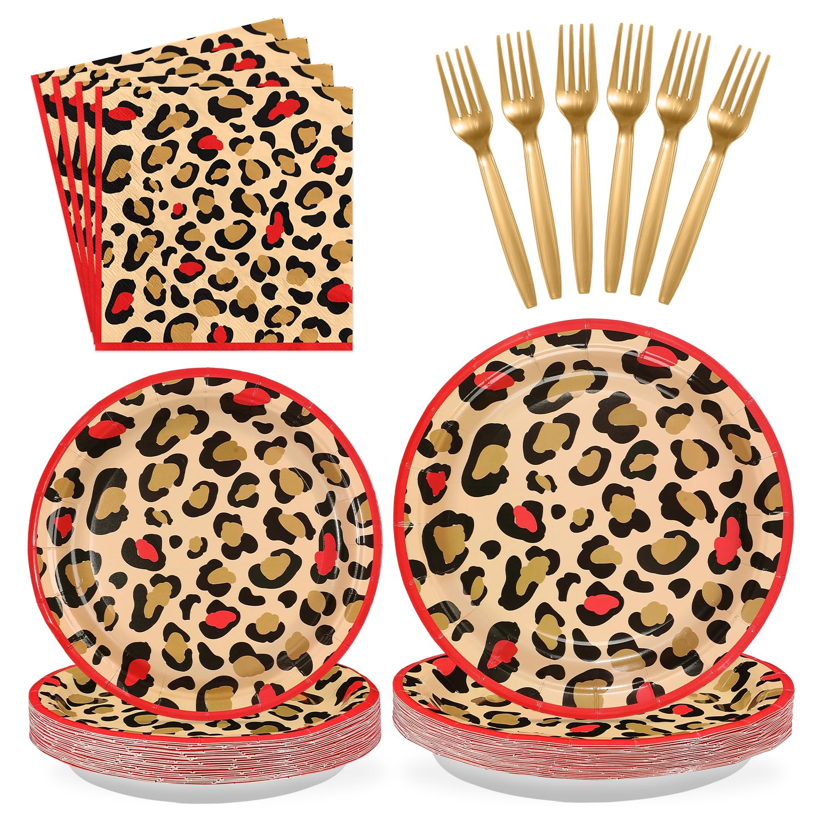Greencian 96Pcs Cheetah Print Safari Theme Party Decorations Serve 24