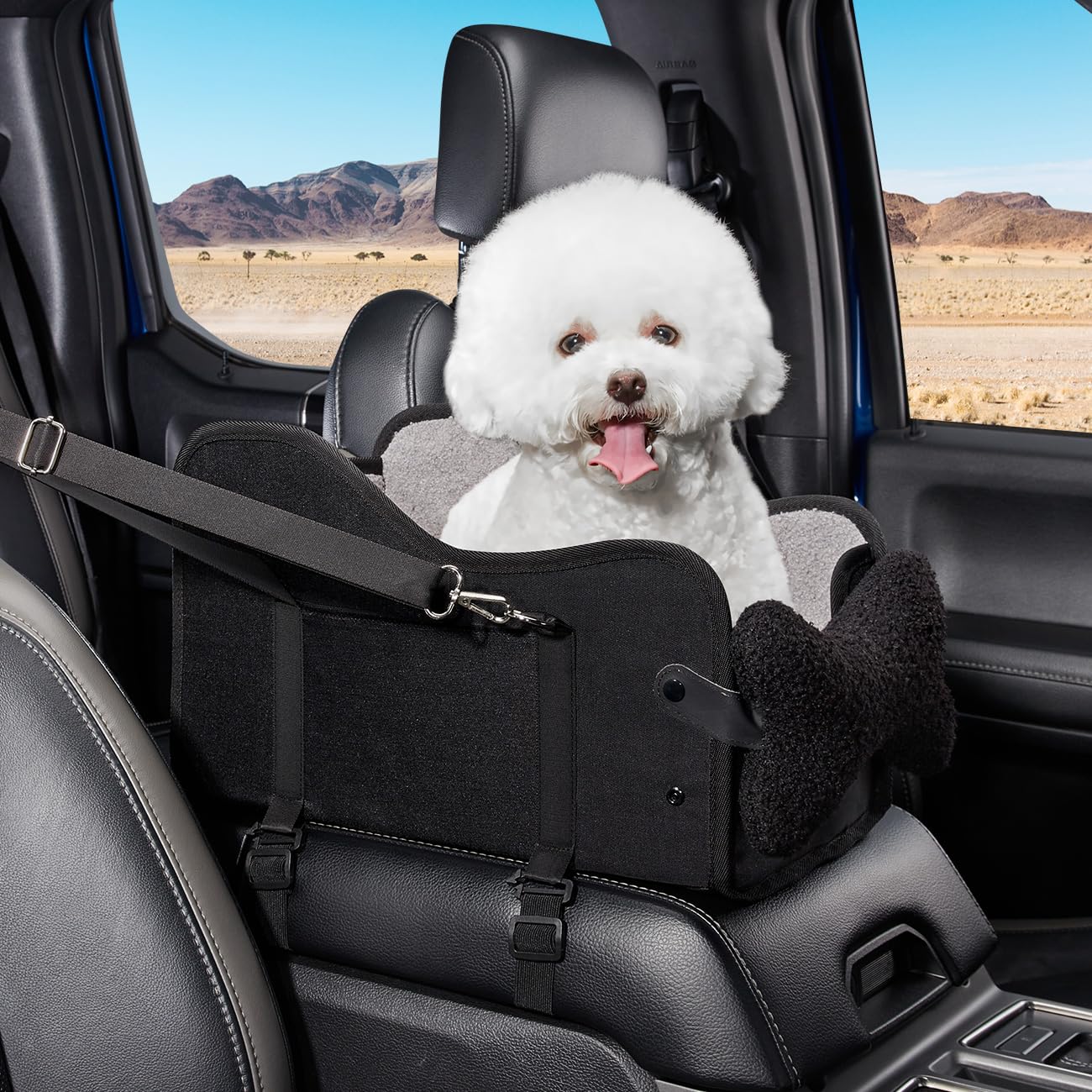 Center Console Dog Car Seat,Pet Puppy Car Seat,Middle Console Dog Armrest  Booster Seat for Small Dogs(Black) - Main Image