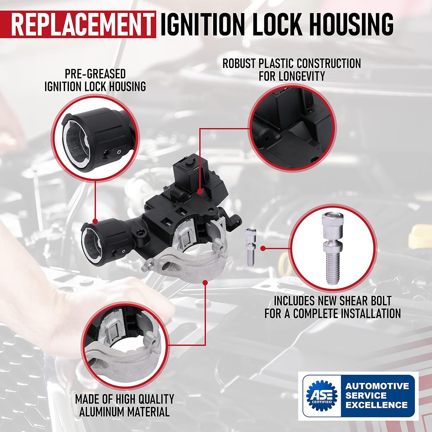 Replacement Ignition Lock Housing - Replaces 8L8Z3511B, 8L8Z3511C, 9L8Z-3511-A, ZZCB66160, ZZDB66160, 989-019 - Compatible with Ford, Mazda and Mercury Vehicles - Focus, Escape, Tribute, Mariner