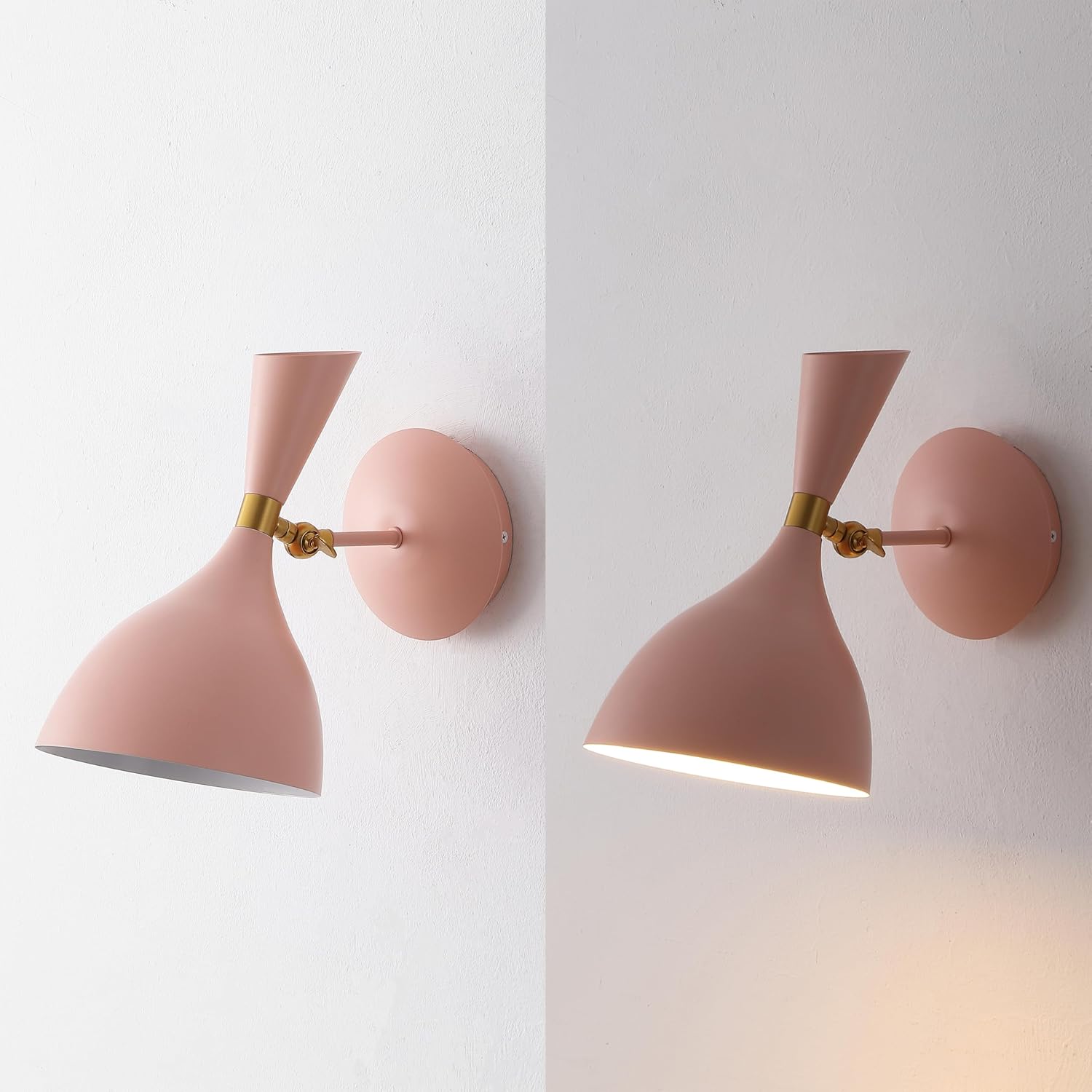 JONATHAN Y 10" Pink/Brass Gold Modern LED Wall Sconce, Retro Iron Lamp for Bedroom, Bathroom, Hallway, Adjustable Mid-Century Fixture with Black Iron Shade, LED (JYL9066E)