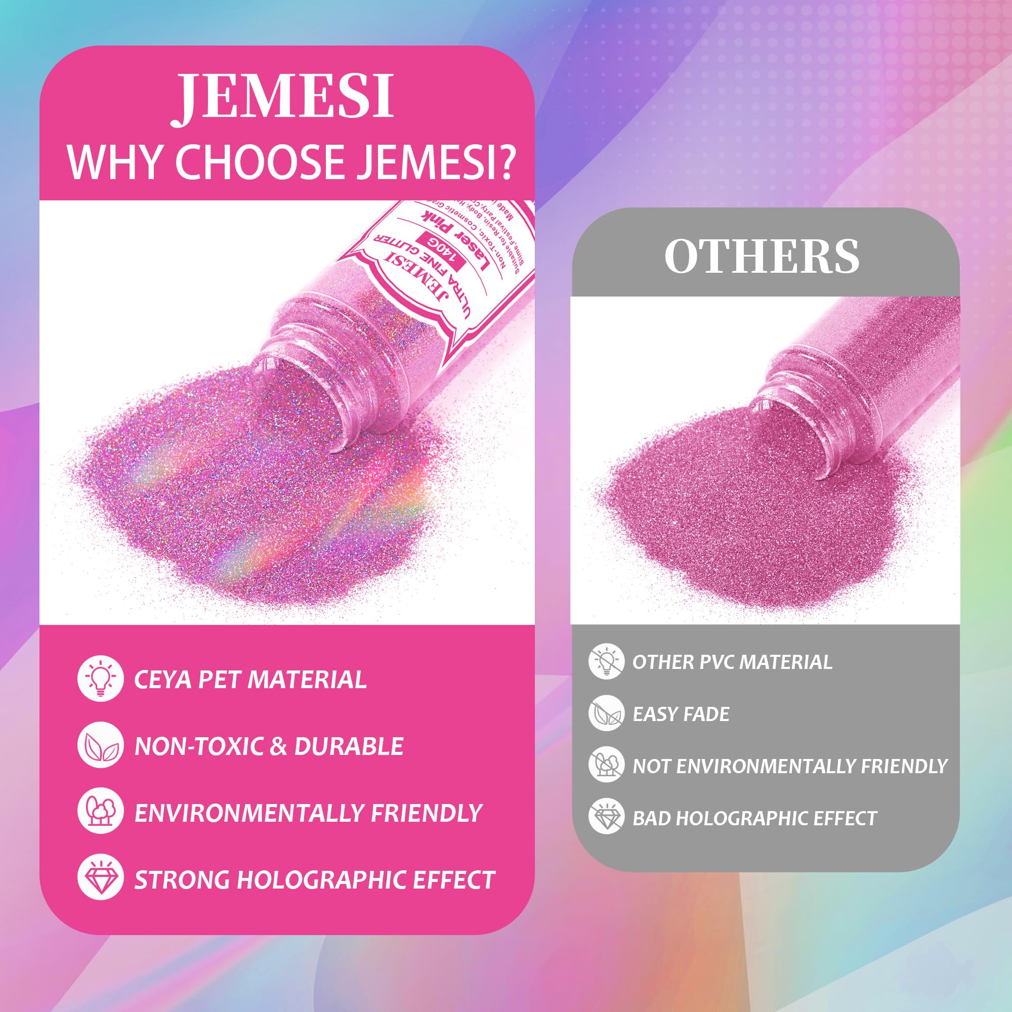 Glitter Olografici Ultrafini, Glitter Di Bellezza, Rosa laser140g, Adatti Per Capelli, Viso, Corpo, Unghie e Trucco Natalizio. Adatti Anche Per Resina Epossidica, Vetro e Lavori Artigianali.