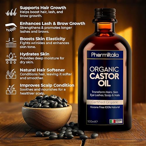 Miniatura 2 de Aceite de ricino orgánico prensado en frío sin refinar, aceite de ricino dorado orgánico para cara, cuero cabelludo, pestañas, cuidado de la piel y