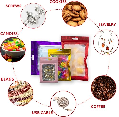 Miniatura 4 de YOTOZU Paquete de 100 bolsas de almacenamiento de alimentos con cierre resellable, papel de aluminio Mylar a prueba de olores, bolsa de embalaje de