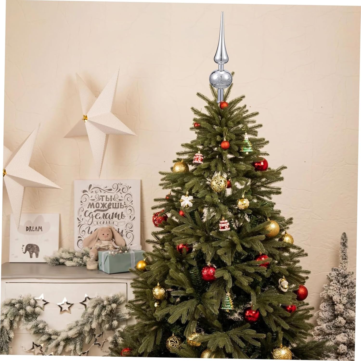 9pcs Vintage Hand Painted Christmas Tree Topper Delicate Treetop Star Decorations for Holiday Home and and Colors