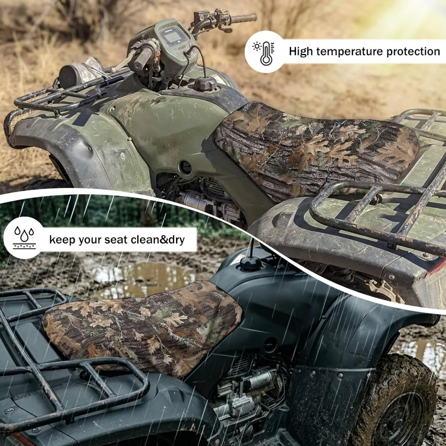 Howilath Classic Camo Oak Hunting ATV Seat Cover Non-Slip Four-Wheeler Seat Cover Compatible with Honda Rancher 420、Honda Foreman 500/700、Honda Rubicon 500/520