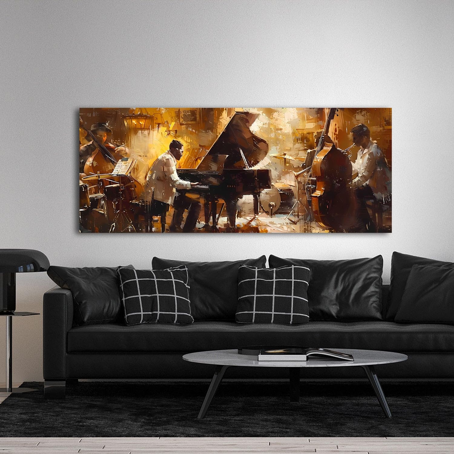 ARTEDinoi Jazz Band Ölgemälde Klavier Kontrabass Bühne Leinwandbild XL | Jazz-Band mit Klavier und Kontrabass