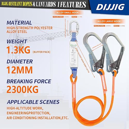 Miniatura 5 de Safety Harness Fall Protection Kit with Shock Absorbing Lanyard & Suspension Trauma Safety Straps Upgrade Quick Buckles, Roofing Harness Negro