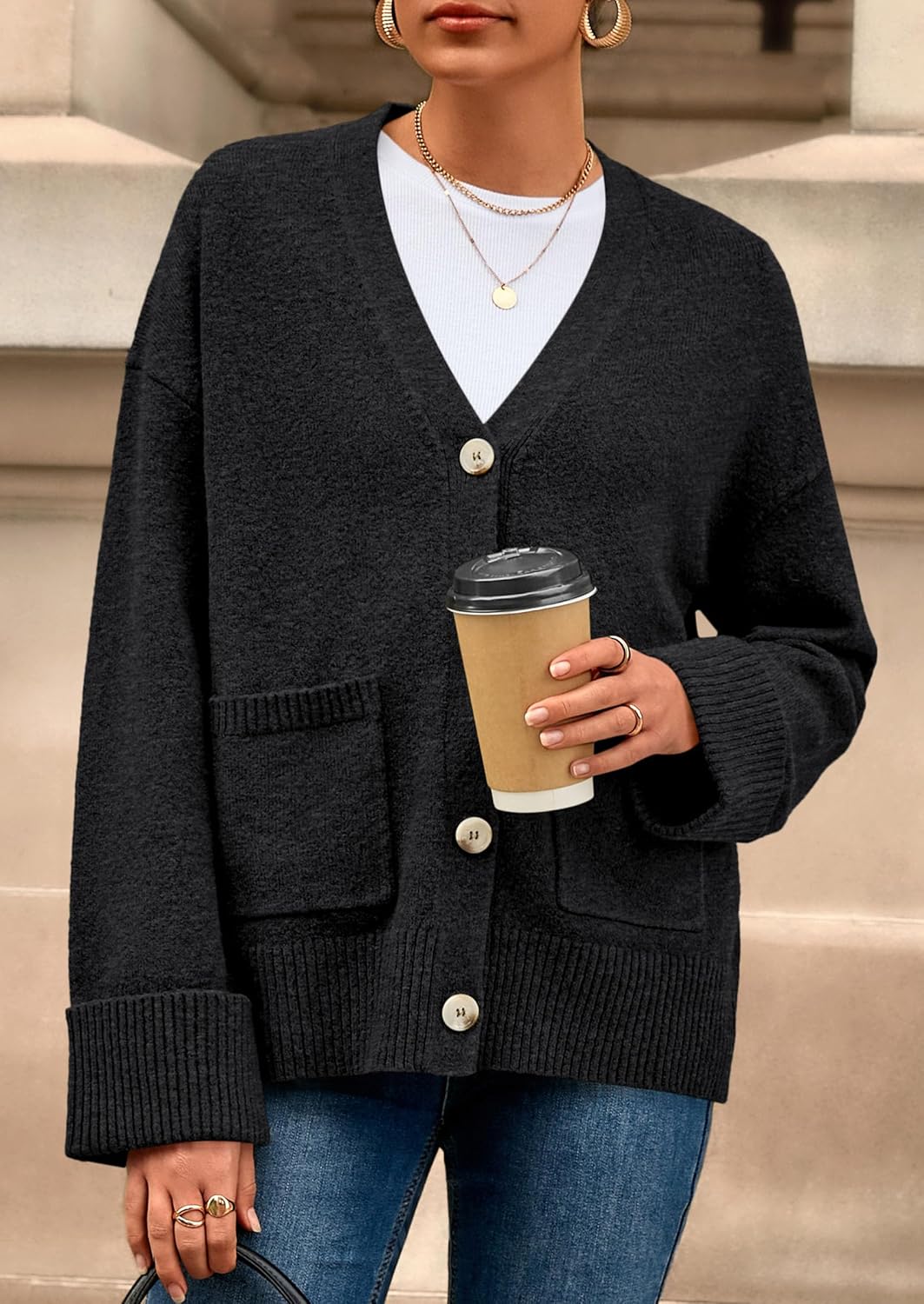 PRETTYGARDEN Women's 2026 Oversized Cardigan Sweaters Trendy Chunky Knit Long Sleeve V Neck Button Down Fall Winter Outfits - Image 2