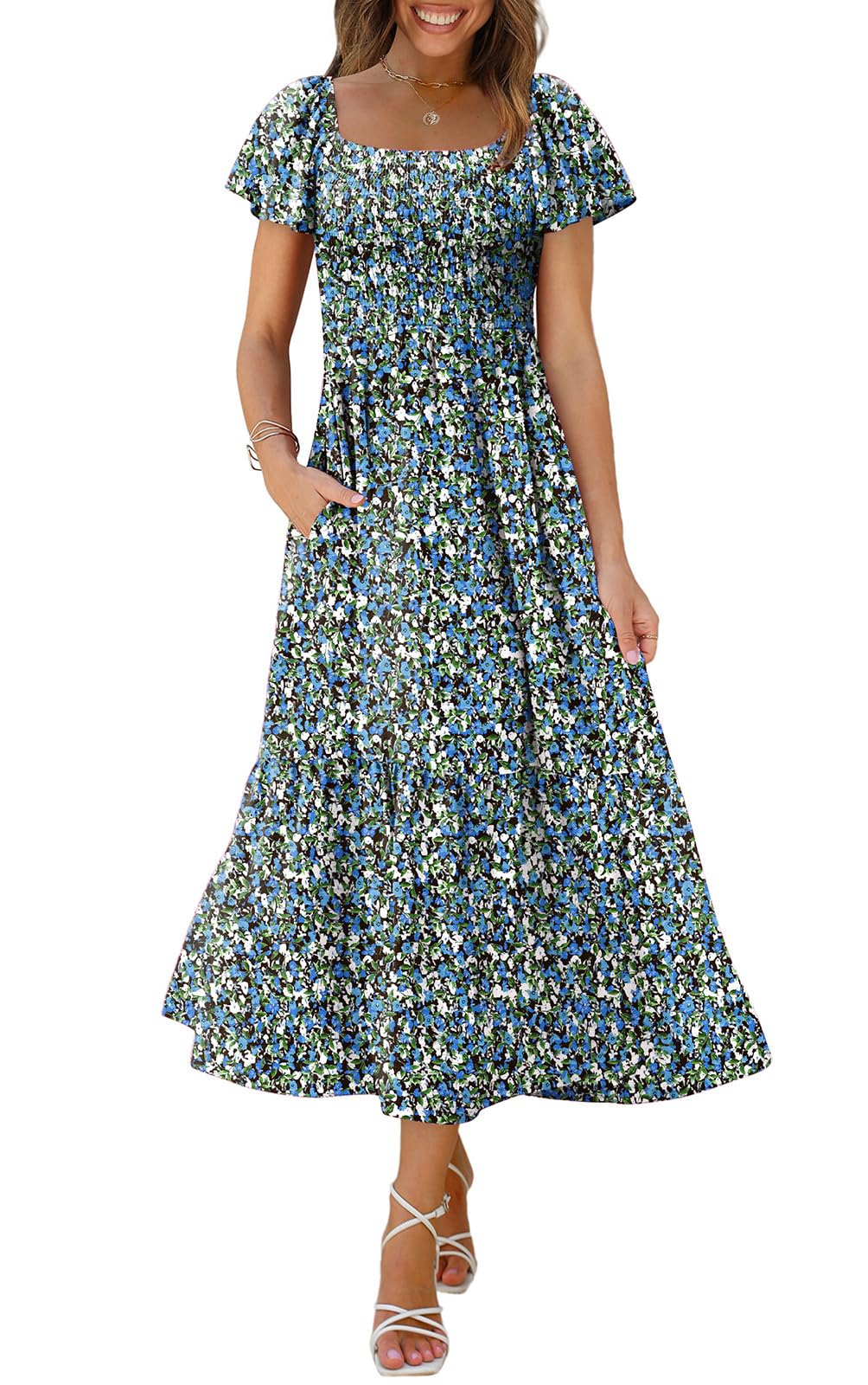 OFEEFAN Square Neck Maxi Dress