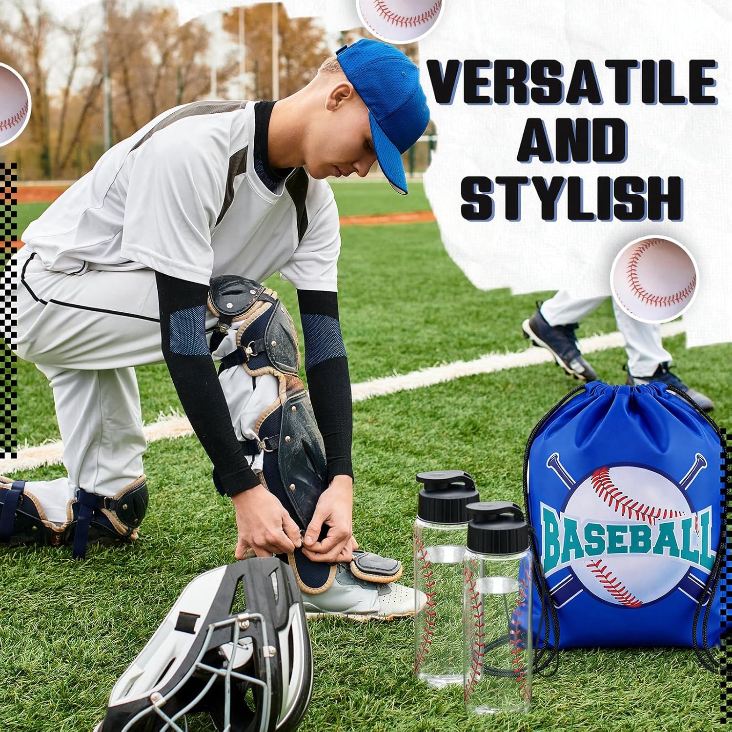 Mifoci 24 Pieces Baseball Water Bottle and Baseball Drawstring Backpack Set 12 Pcs 17oz Reusable Plastic Water Bottle 12 Pcs Gym Goodie Gift Bag for Summer Gym Travel Party Outdoor - Image 5