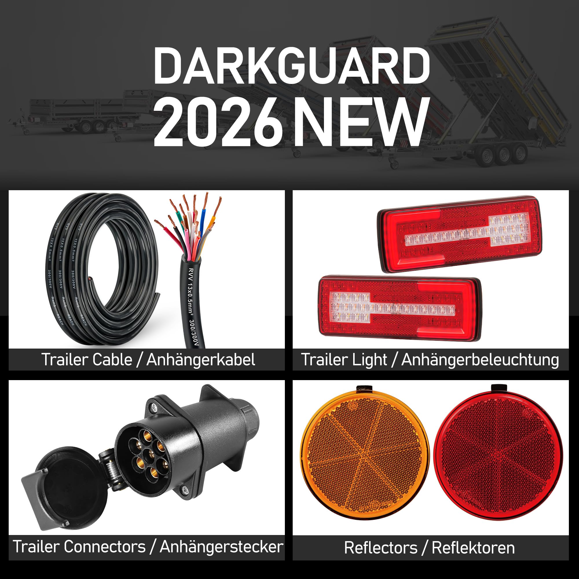 2 x Rücklicht Anhänger Beleuchtung LED Heckleuchten 12V/24V Wasserdicht Rückleuchten für Anhänger PKW Landwirts-Traktor, 6 Funktionen mit Nebelleuchte-Rückfahrlicht & Reflektor