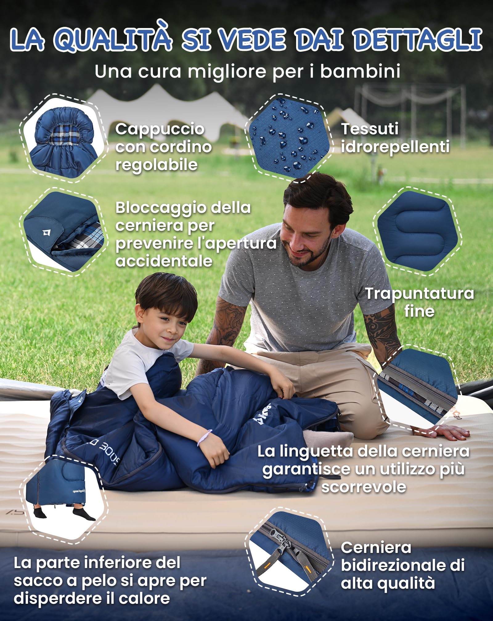 Kingcamp Sacco a Pelo Bambini Inverno,Flanella di Cotone,170 X 70 CM(Massima Adatta a 145 Cm),7℃ a -13℃,4 Stagioni,Coperta Invernale Compatta per Campeggio, Viaggi, Tende, Esterno e Interno