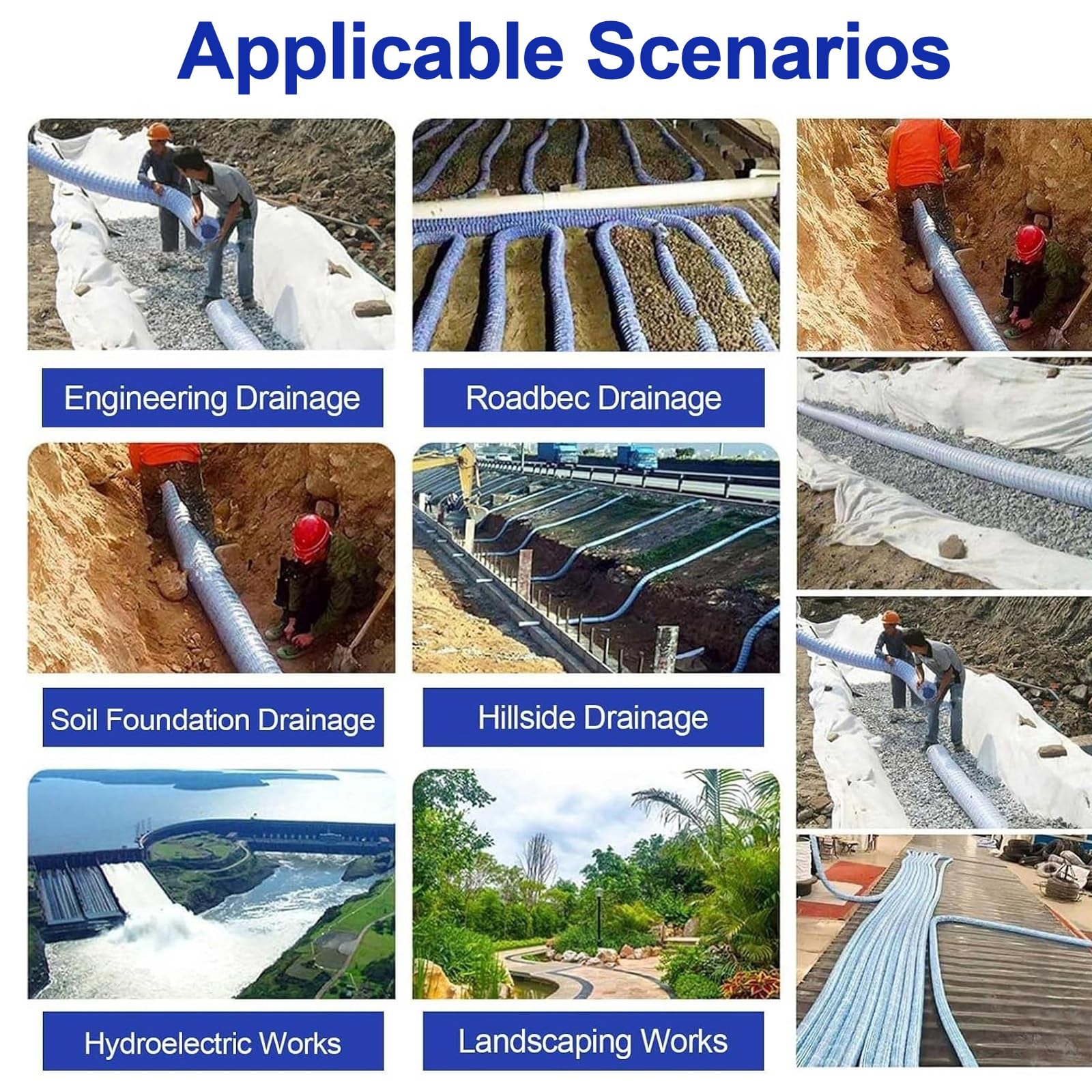 Kit De Drainage Français, Tuyau De Drainage Perforé Ondulé Flexible