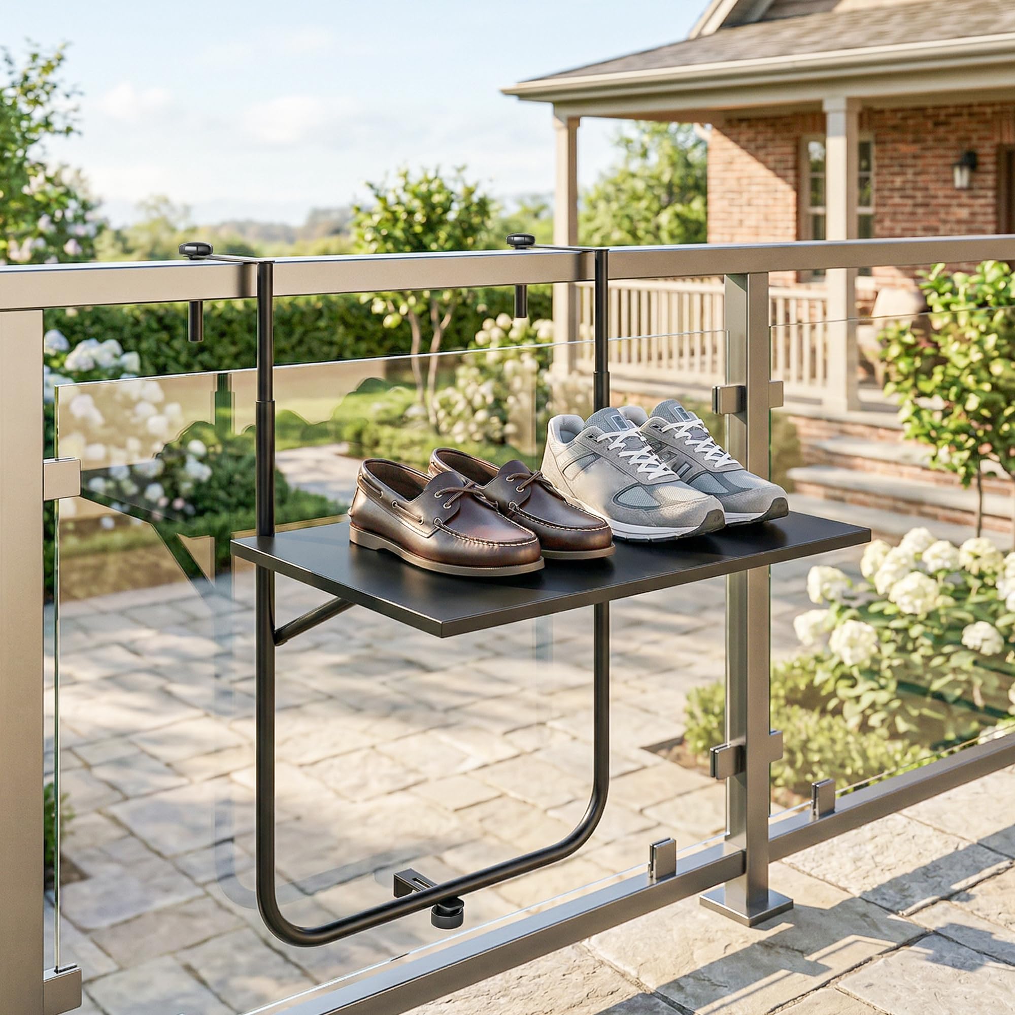 Outsunny Table de Balcon Suspendue Plateau rectangulaire et Hauteur réglable Cadre en métal, dim. 62L x 60P x 85,5H cm Noir