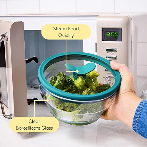 Miniatura 5 de Anyday Almacenamiento de alimentos de vidrio de 4 tazas con tapa de vidrio, plato redondo poco profundo, preparación de comidas y utensilios de