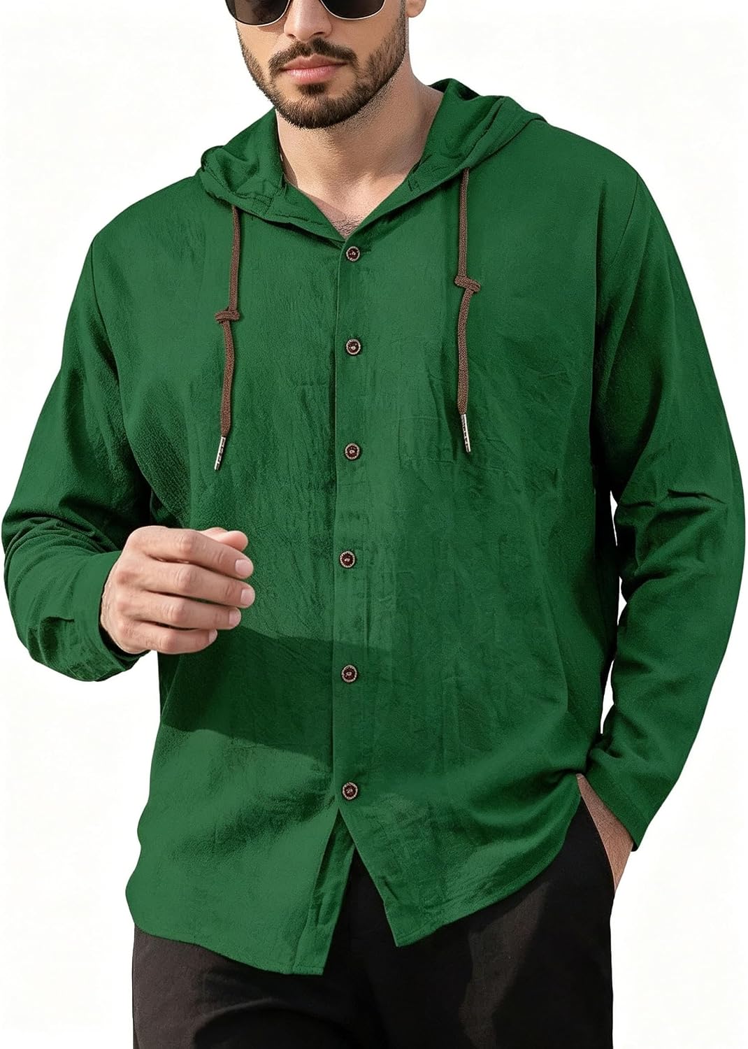 Men’S Long Sleeve Hooded Button-Up Shirt Casual Lightweight Summer Top Stylish Hooded Shirt for Everyday Weekend Wear
