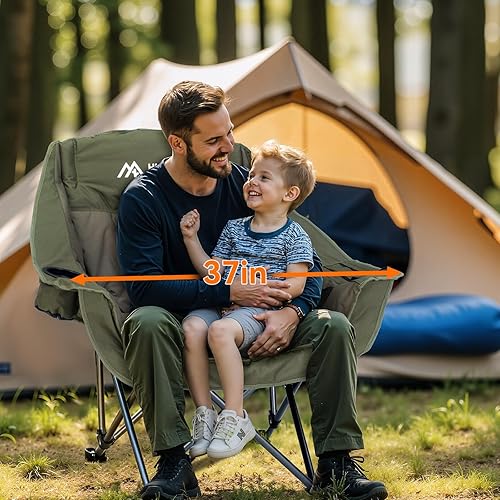 Miniatura 4 de Paquete de 2 sillas de campamento acolchadas de gran tamaño, sillas de campamento plegables de alta resistencia con soporte para tazas y bolsa