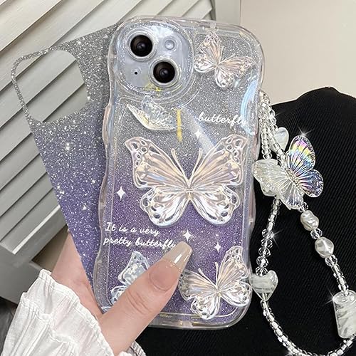 Miniatura 8 de Funda compatible con iPhone 13 Mini para mujeresniñas, bonita mariposa brillante con pulseras, antiarañazos, a prueba de golpes, para iPhone 13