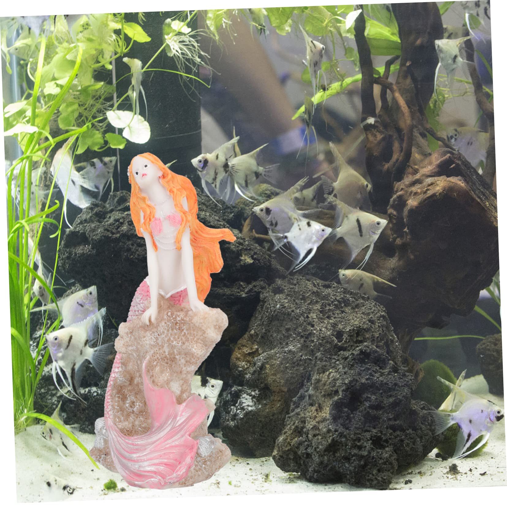 Cabilock 2 Pezzi paesaggio del serbatoio di pesce arredamento ornamento sirena in resina per acquario decorazioni artigianali in resina fornitura acquario sirena paesaggistica acquario rosa
