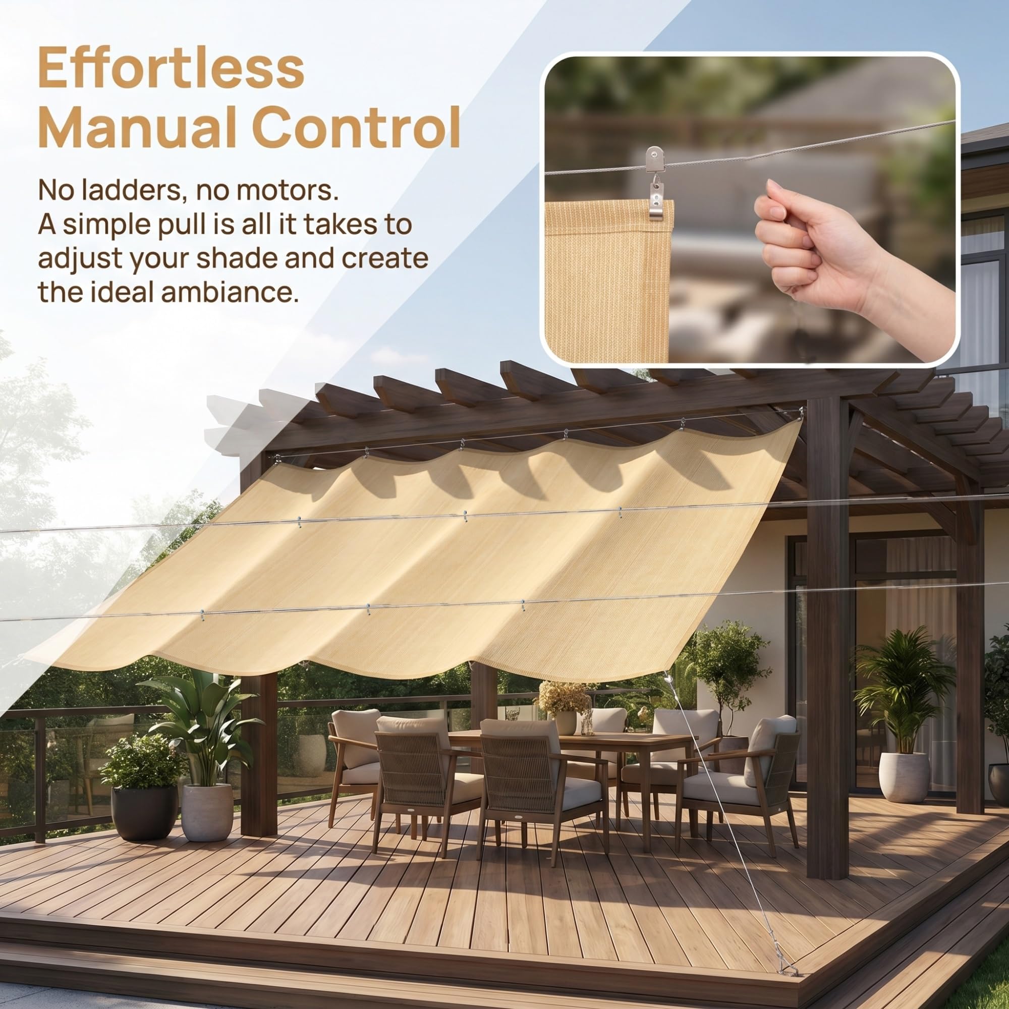ambiance sonnensegel Einziehbar Welle Sonnensegel，Sonnenschutz UV-Schutz Wetterfest Reißfest Schattenabdeckung，für Pergola für Balkon und Garten，Größe und Farbe individuell anpassbar(W1.3*L10m/W4.26*L32.81ft) Category:City Urban_Westwood  28 Smile Premium Sonnensegel | Soft Silk Mohair - Knitting for Olive (Farbe):Hyldeblomst / Elderflower
