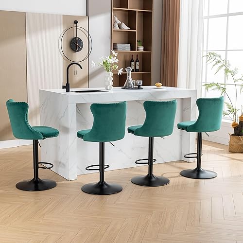 Miniatura 135 de Aoowow Juego de 2 taburetes de bar giratorios ajustables con respaldo de terciopelo copetudo, sillas de bar modernas tapizadas con cabeza de clavo