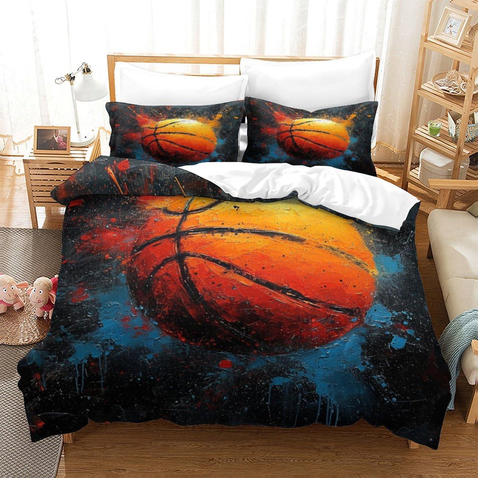 Housse de couette basketball anti-transpiration parure lit simple 140x200 respirante