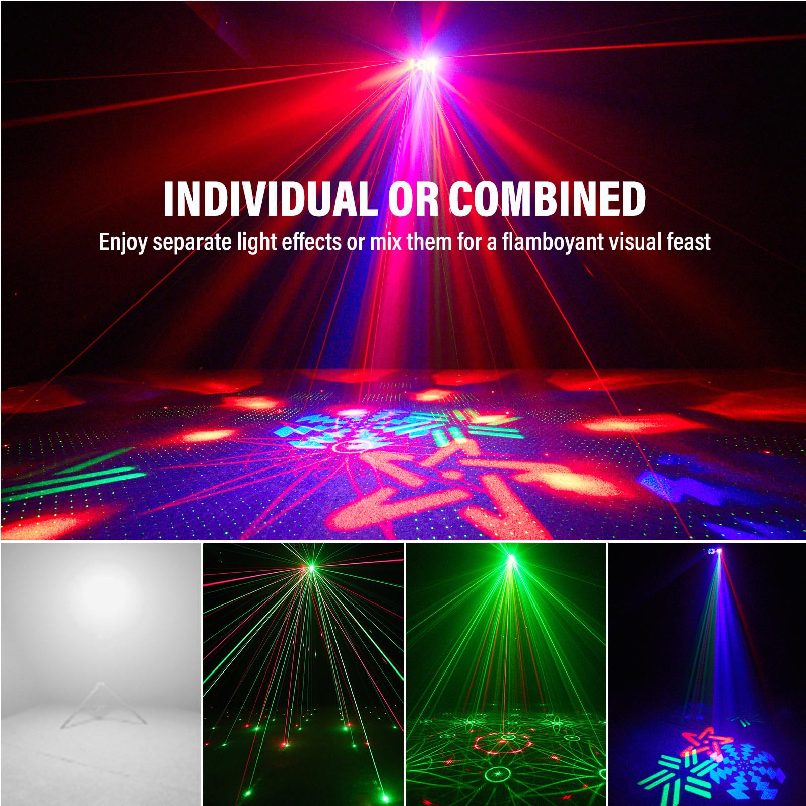 Telbum DJ Lights, 80W 6IN1 LED Disco Party Lights DMX & Remote Control, RGBW Bee-Eye Effect - Multi Patterns - White Strobe Effect, Sound Activated Stage Light for Wedding Dance Gig Bar Lighting
