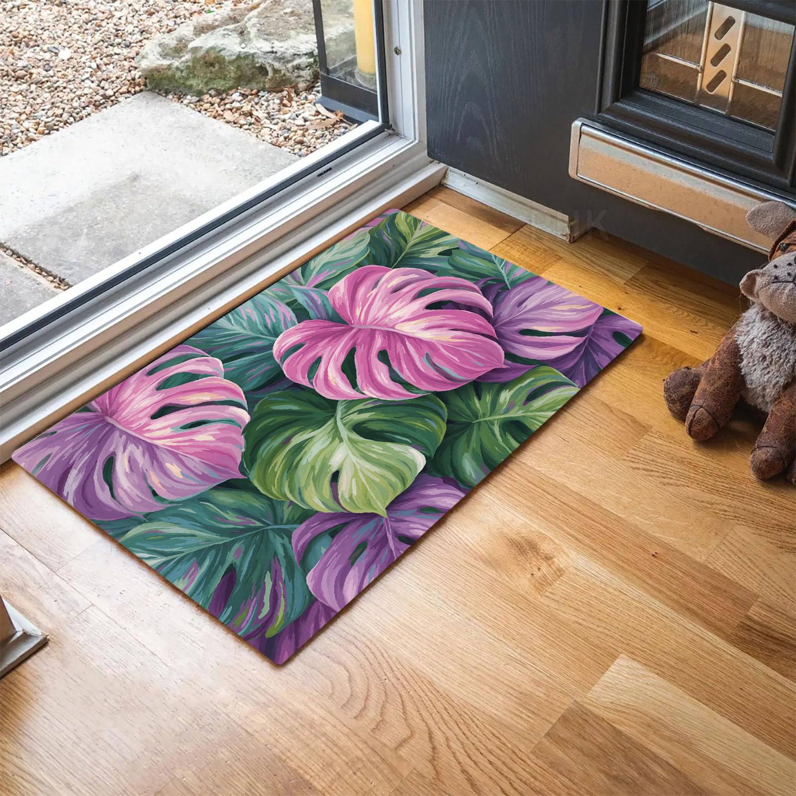 Alfombra entrada casa interior antideslizante y lavable con hojas de monstera