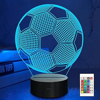 Lampeez Soccer Night Lights for Kids, 3D Illusion Football Lights 16 LED Remote Color Changing Touch Table Desk Lamps Deco...